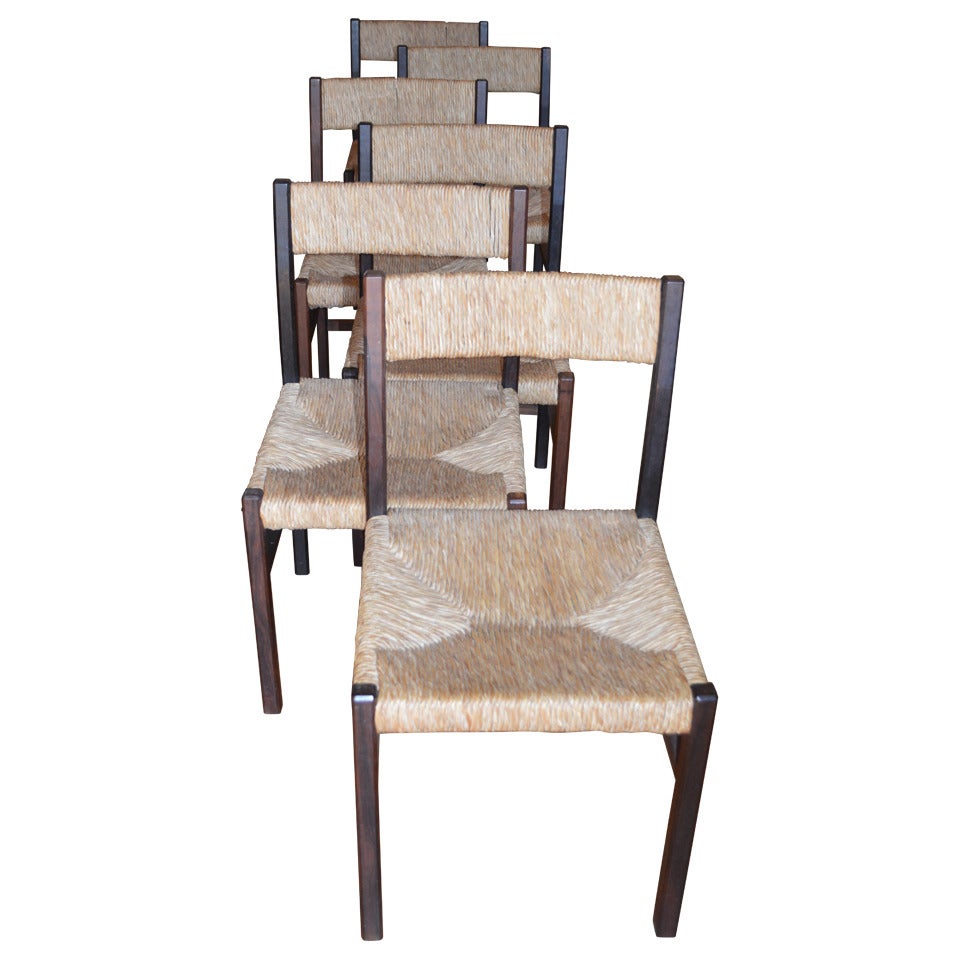 Six Brazilian Rosewood Mid-century Chairs For Sale
