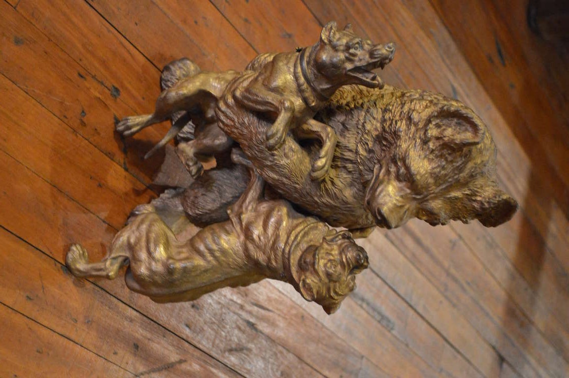 Gilt Bronze Bear and Dog Humidor