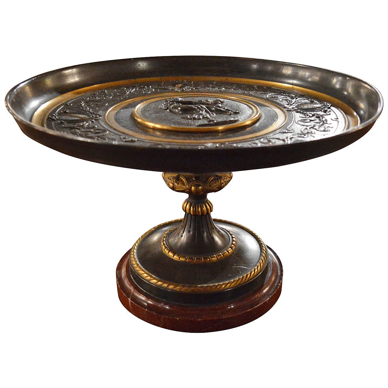 19th Century French Neoclassical Bronze and Marble Tazza For Sale