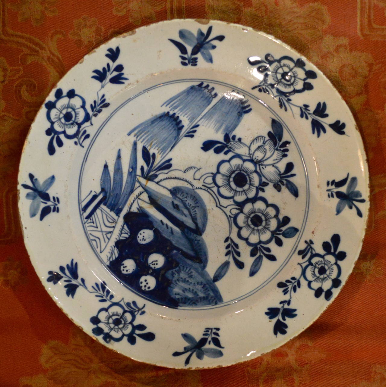 Pair of 18th century porcelain delft platters, blue and white.