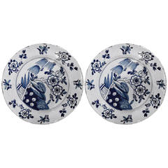 Pair of 18th Century Blue and White Porcelain Delft Platters