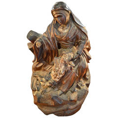 Antique Carved 18th Century Pieta, Saint Anne and Jesus