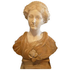 19th Century Carved Bust of Lady, Alabaster and Marble