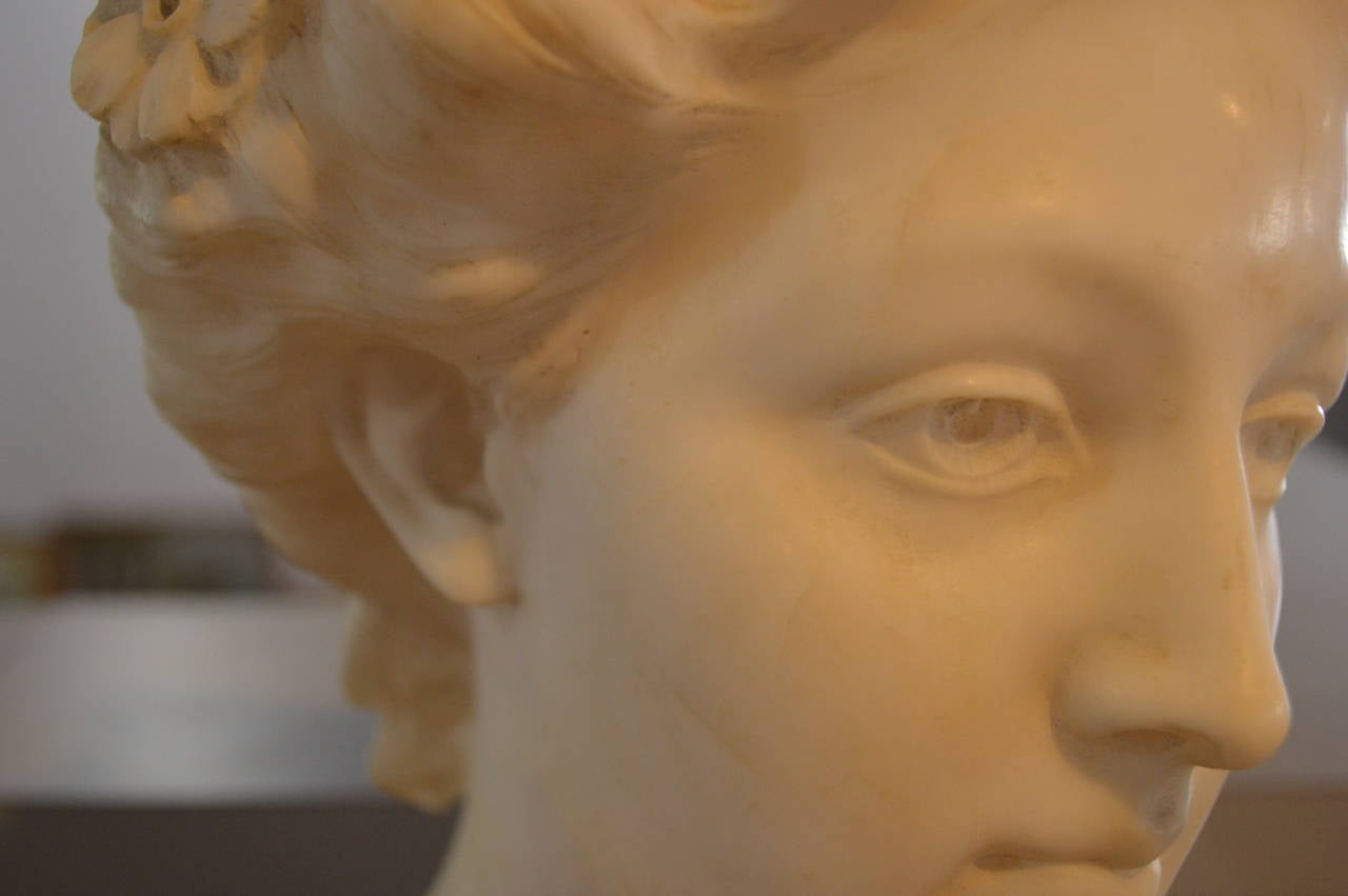 Victorian 19th Century Carved Bust of Lady, Alabaster and Marble