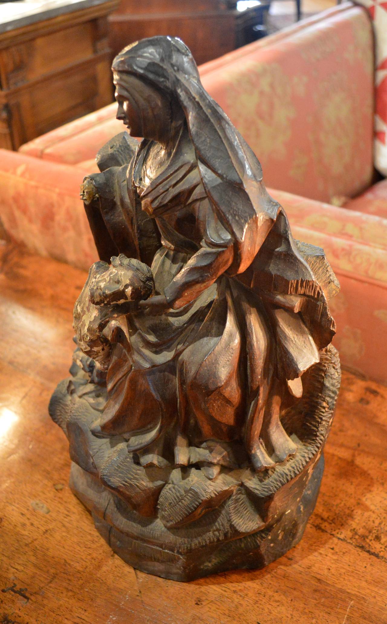 Early 18th Century Carved 18th Century Pieta, Saint Anne and Jesus For Sale