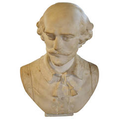 Early 20th Century Carved Marble Bust of Shakespeare