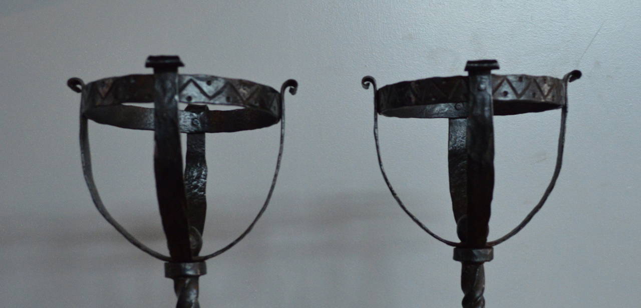 Pair of American Late 19th Century Fine Wrought Iron Andirons 5