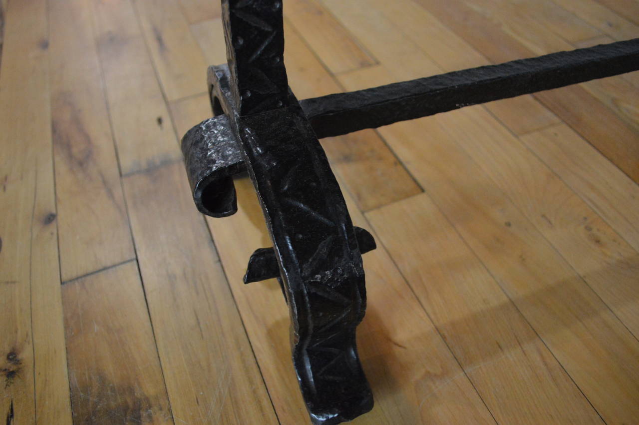 Pair of American Late 19th Century Fine Wrought Iron Andirons 6