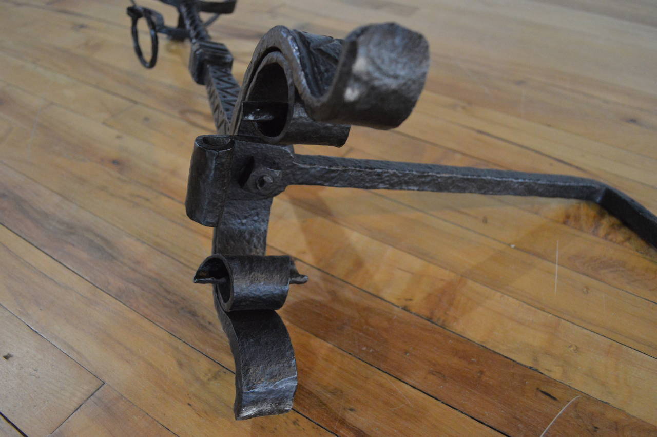 Pair of American Late 19th Century Fine Wrought Iron Andirons 3