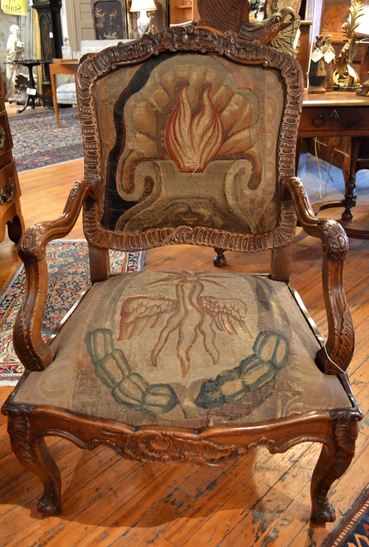 Needlepoint Pair of Finely Carved Walnut Louis XV Style Rococo Fauteuil a La Reine For Sale