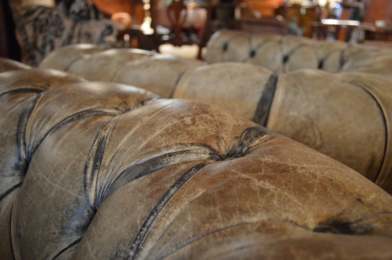 English Green Leather Tufted Chesterfield Club Chairs For Sale at 1stDibs