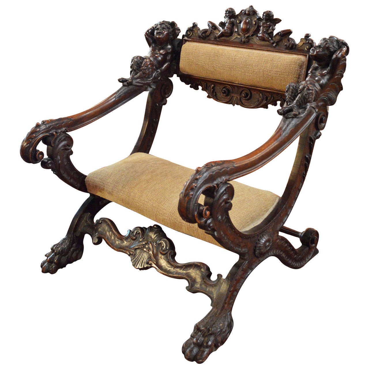 18th Century Carved Walnut Italian Armchair For Sale at 1stDibs