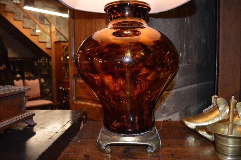 Italian Hand Blown Vintage Murano Faux Tortoise Lamp