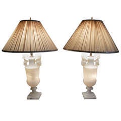 Italian Art Deco Carved Alabaster Lamps