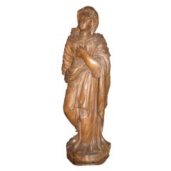 French Carved Walnut Mary Magdalene Statue