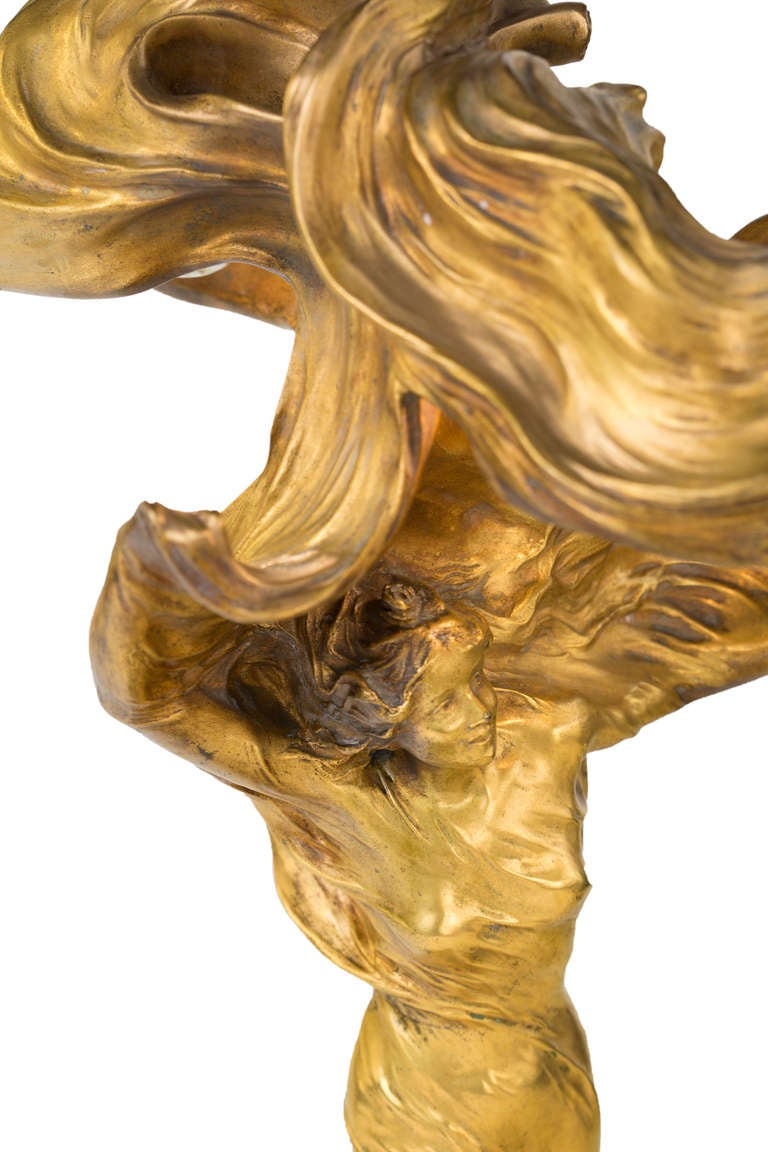 Lampe sculpturale Art Nouveau "Loïe Fuller" par François-Raoul Larche