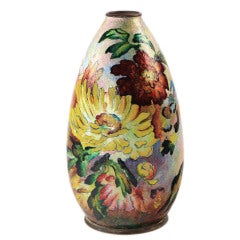 Enameled Floral Art Deco Vase by, Camille Fauré
