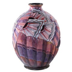 French Art Deco "Geometric" Enameled Vase by, Camille Fauré