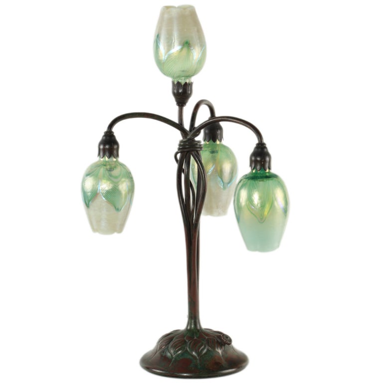 Art Nouveau Tiffany Studios Four Light Lily Table Lamp