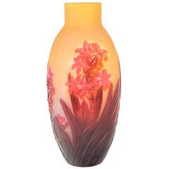 Antique Art Nouveau "Hyacinth Soufflé" Decorated Glass Vase by Emile Gallé