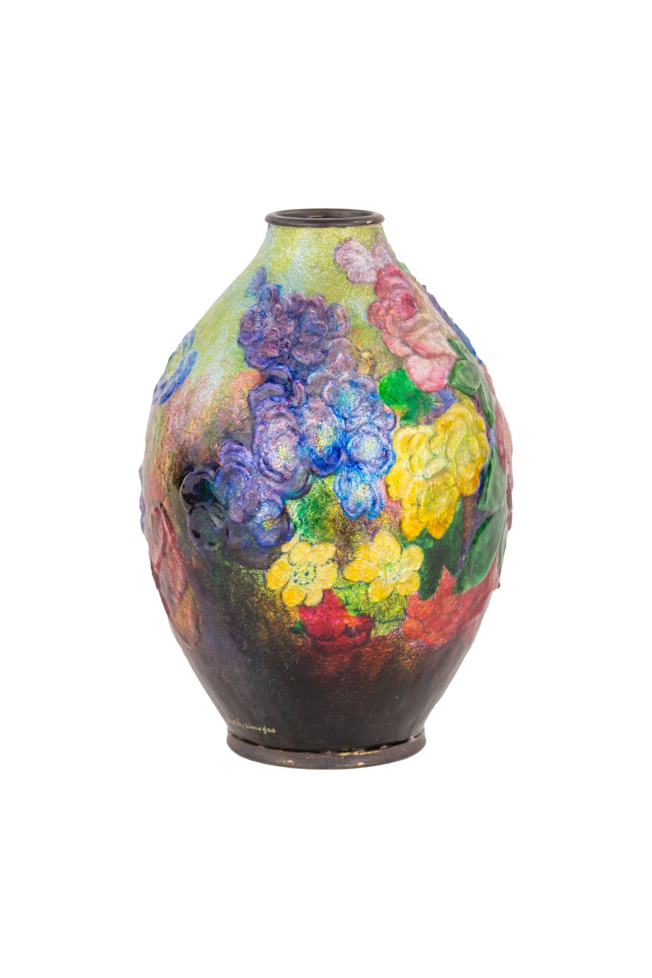 Floral Bouquet Enameled Vase by Camille Fauré