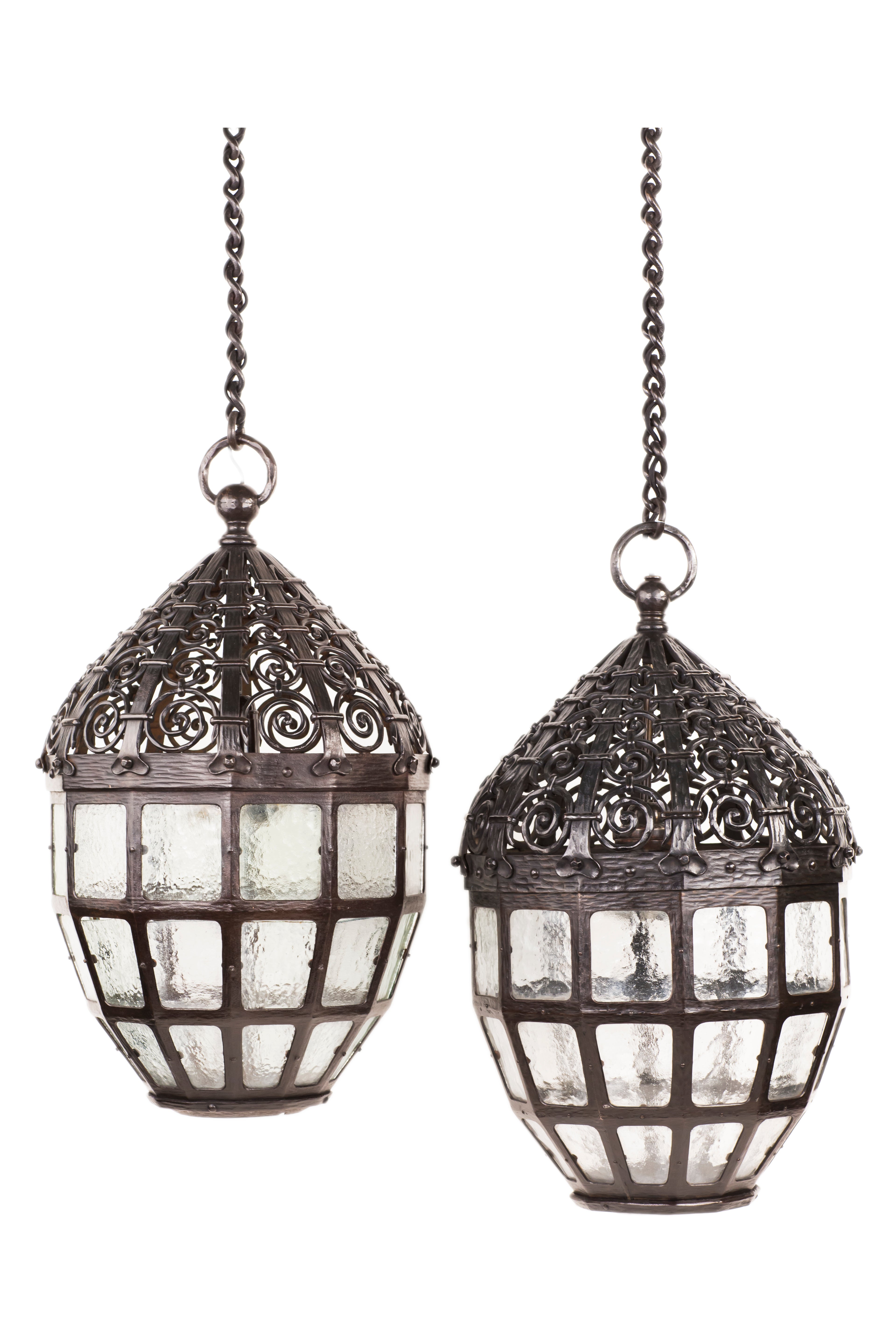 Pair of Art Nouveau Wrought Iron Chandeliers by Carl Westman