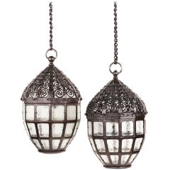 Pair of Art Nouveau Wrought Iron Chandeliers by Carl Westman