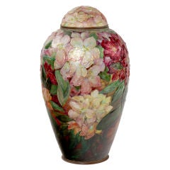 Floral Enameled Covered Jar by, Camille FaurÃ?©