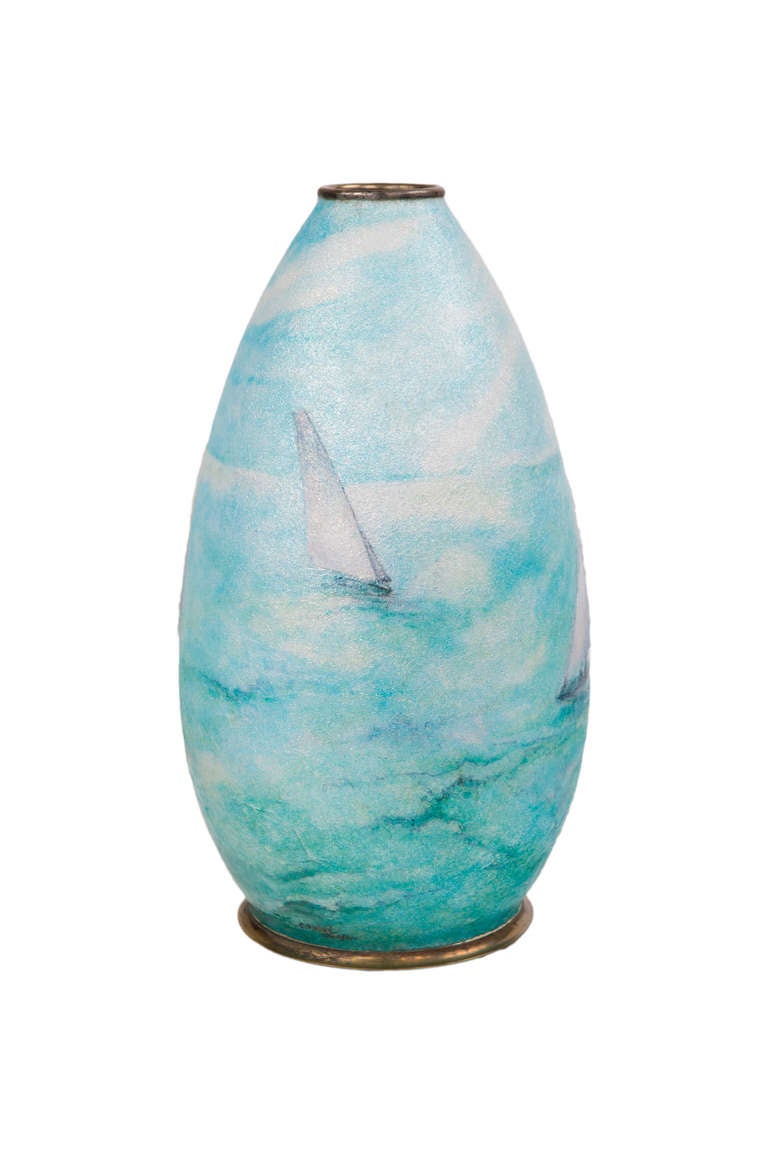 Vase "Voilier" en cuivre émaillé de Camille Fauré