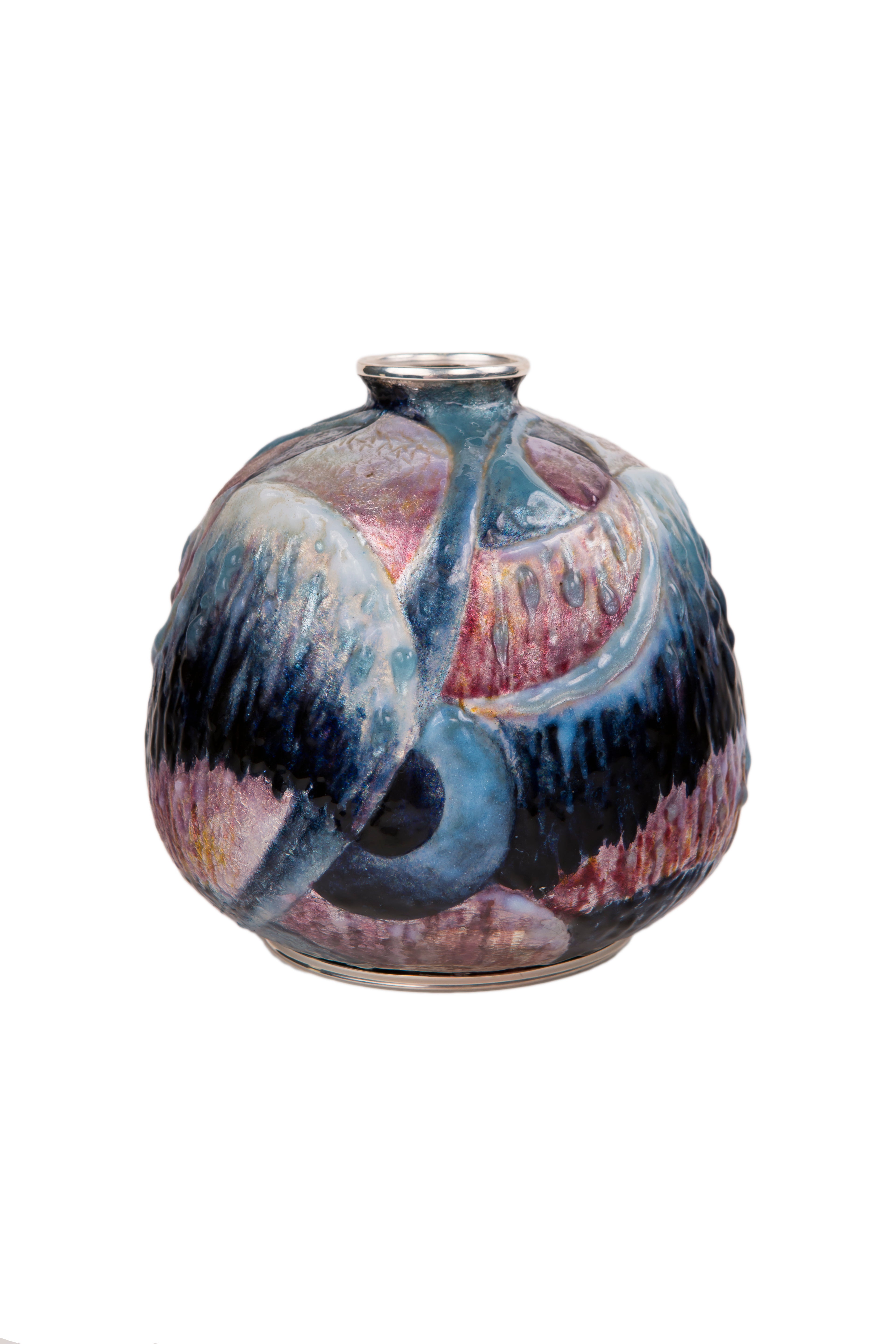 Geometric Enameled Vase by Camille Fauré