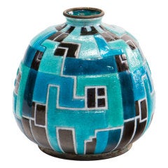 Blue Geometric Vase by, Camille Faure