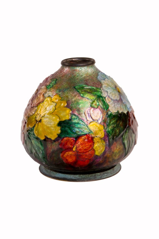 All Over Floral Enameled Vase by Camille Faure In Excellent Condition In Englewood, NJ