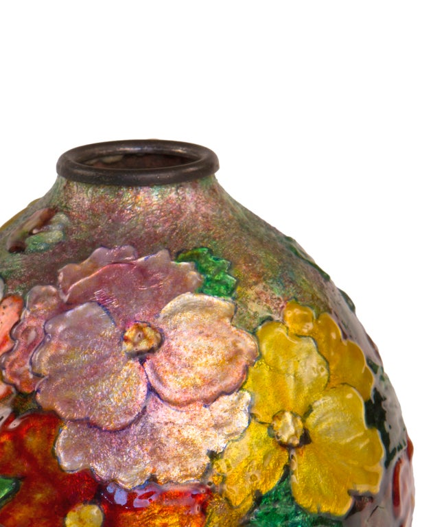 20th Century All Over Floral Enameled Vase by Camille Faure
