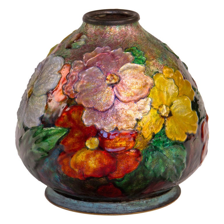 All Over Floral Enameled Vase by Camille Faure