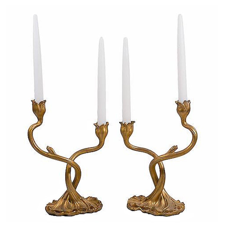 A Pair of French Art Nouveau Organic Candlesticks