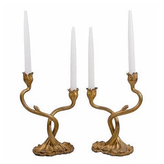 A Pair of French Art Nouveau Organic Candlesticks
