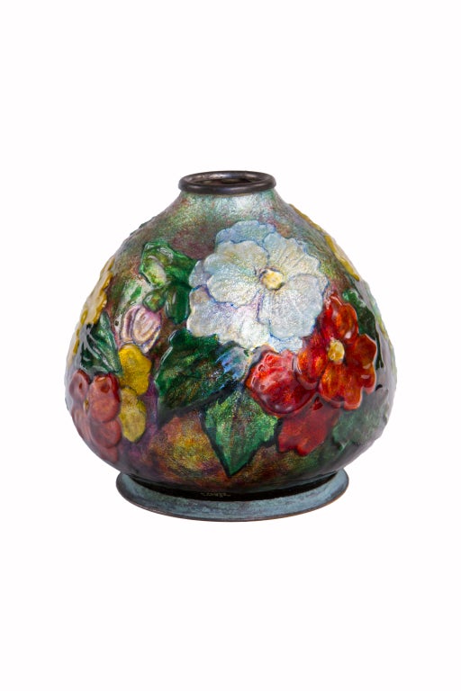 French Enameled All Over Floral Vase by, Camille Faure