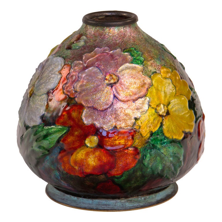 Enameled All Over Floral Vase by, Camille Faure