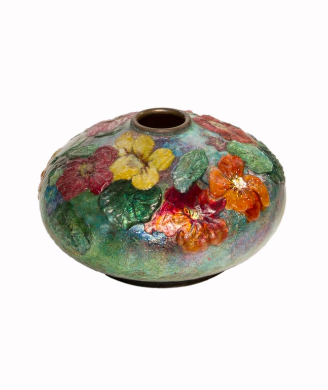 French Enameled Floral Vase by, Camille Faure