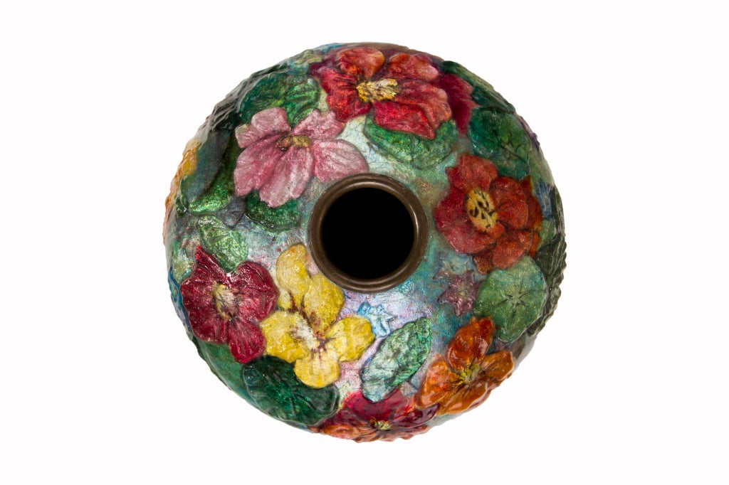 Enameled Floral Vase by, Camille Faure In Excellent Condition In Englewood, NJ