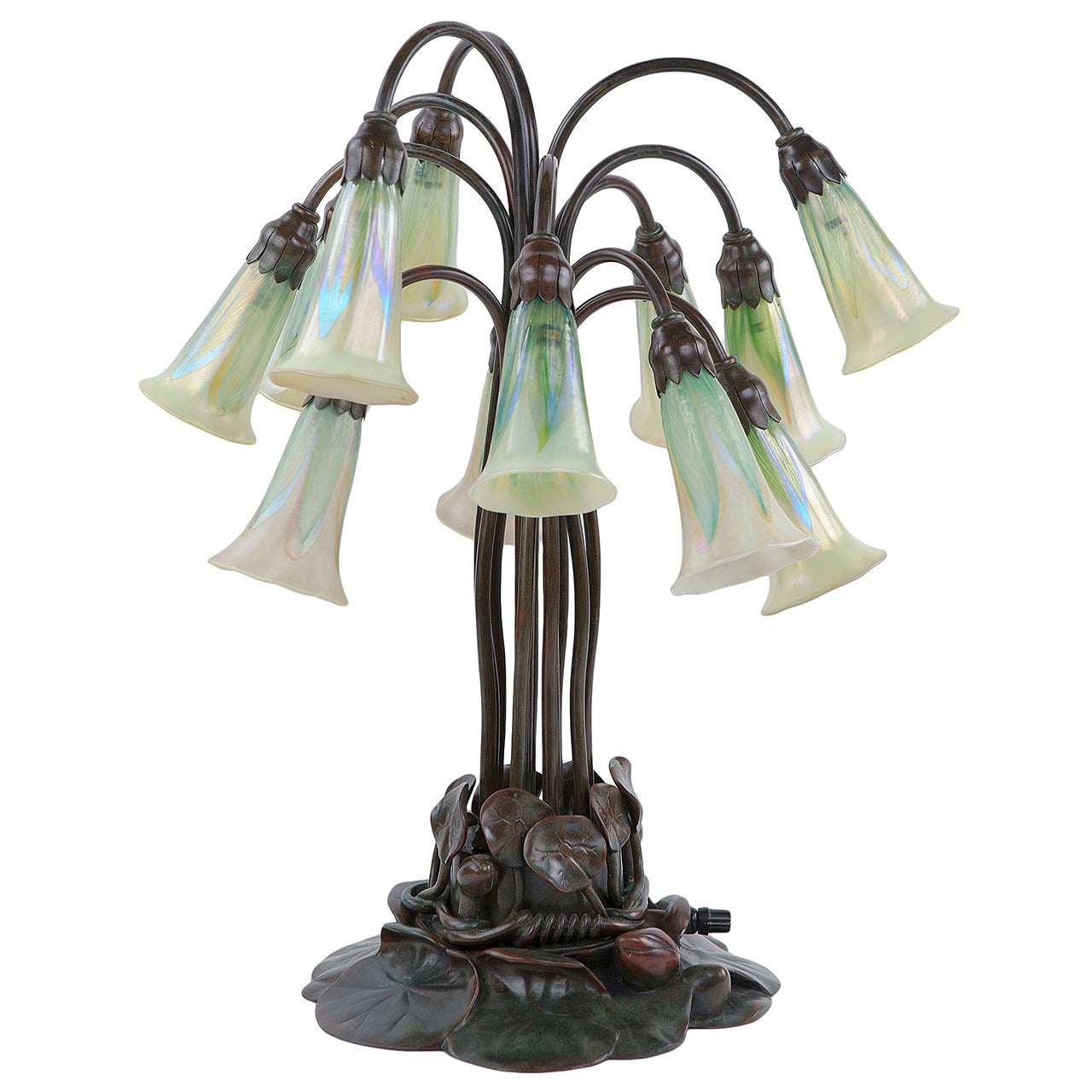 Tiffany Studios Bronze and Favrile 12-Light Lily Table Lamp