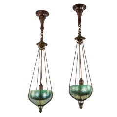 Pair of Art Nouveau "Damascene" Chandeliers by Tiffany Studios
