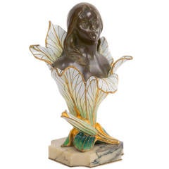 Henri Godet Enamel and Bronze Sculpture "Femme-Fleur Iris"