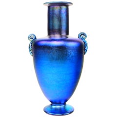 Tiffany Favrile Peacock Blue Urn Vase by, Tiffany Studios
