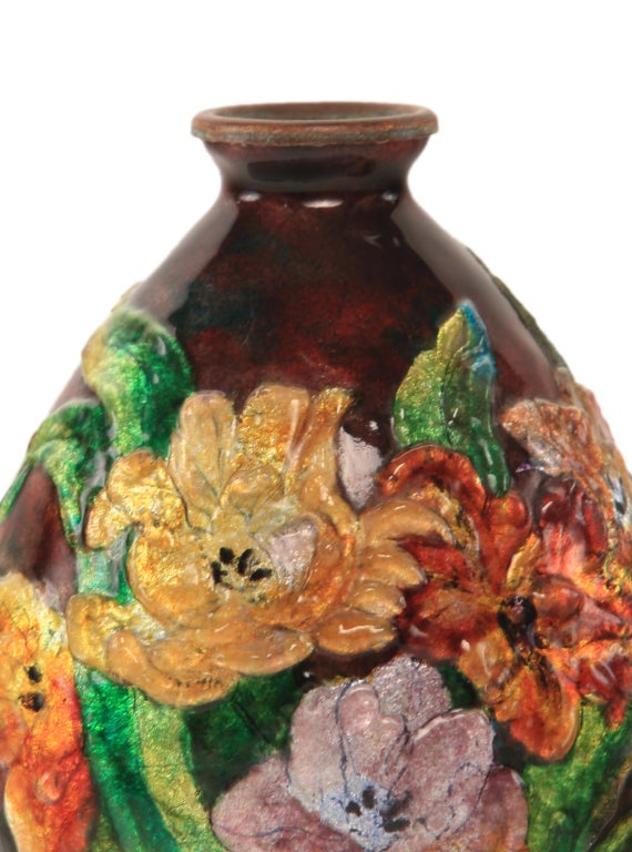 French An Art Nouveau Enameled Vase by Camille
