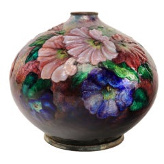 Art Nouveau Enameled "Petunia" Floral Vase by Camille Fauré
