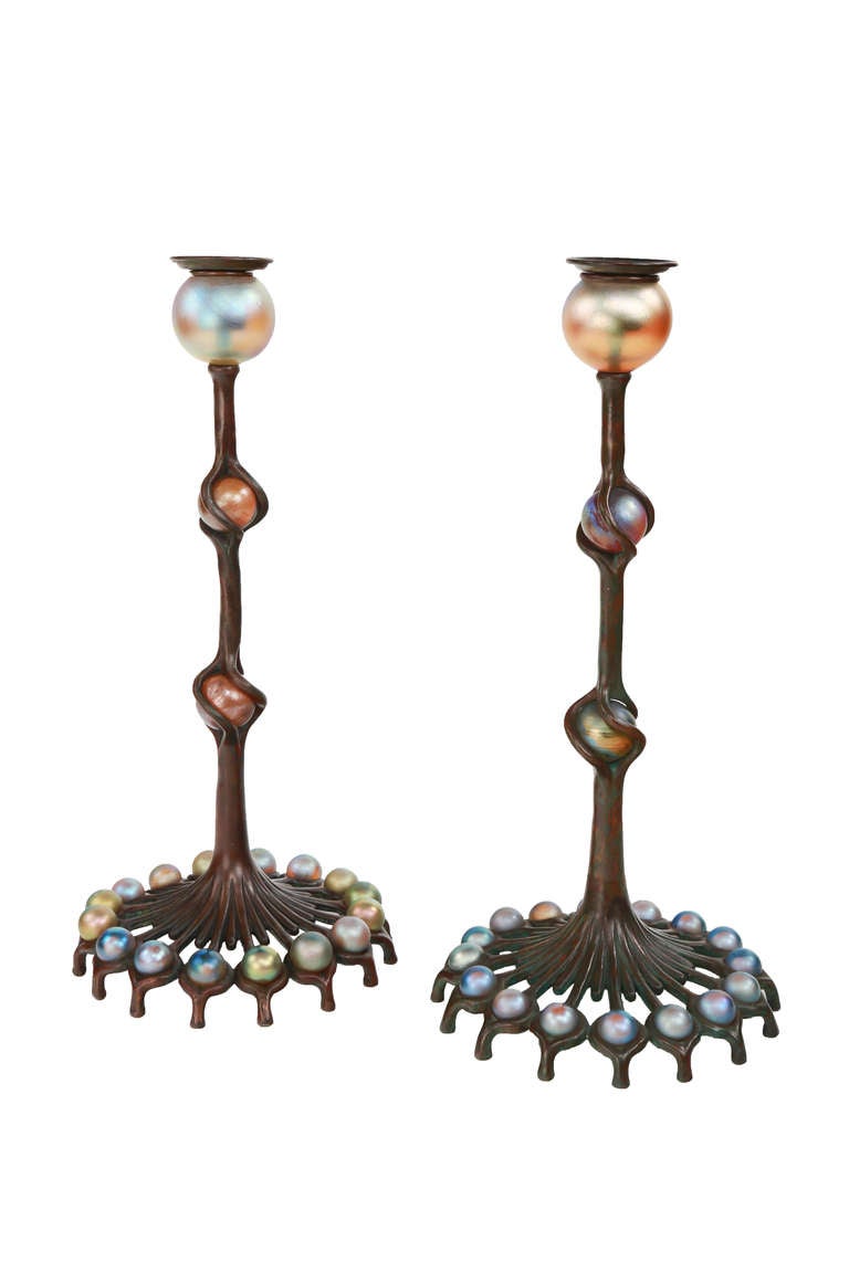 Tiffany Studios Favrile Ball Candlestick