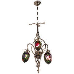 Art Nouveau Chandelier with Fratelli & Toso Glass Shades