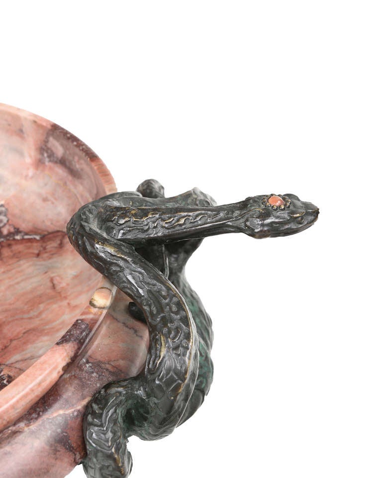 Belle Époque 19th C. Bronze & Marble Snake Centerpeice