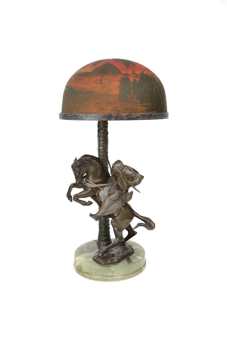An Austrian Art Deco bronze & marble cold-painted sculptural table lamp 